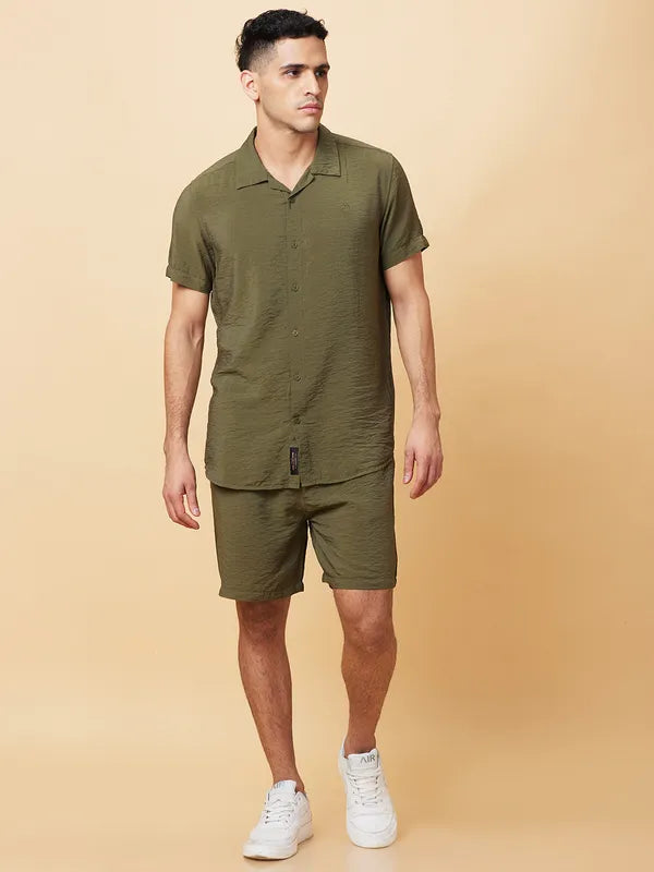 FunkyVibes Men’s Down Shoulder Top Shirt – Olive Green