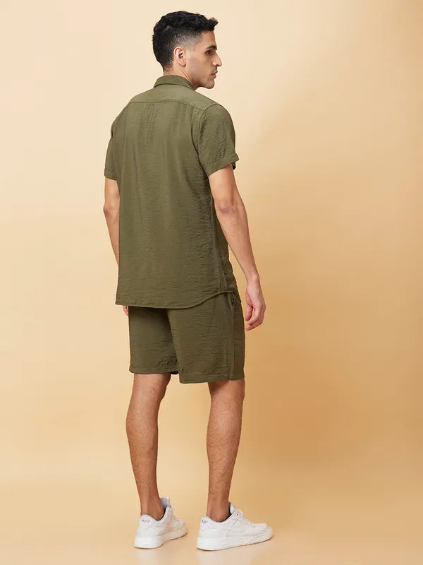 FunkyVibes Men’s Down Shoulder Top Shirt – Olive Green