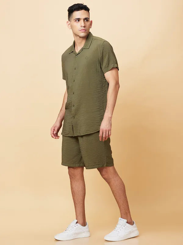 FunkyVibes Men’s Down Shoulder Top Shirt – Olive Green