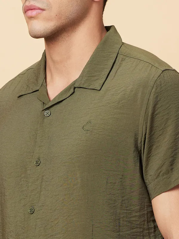 FunkyVibes Men’s Down Shoulder Top Shirt – Olive Green